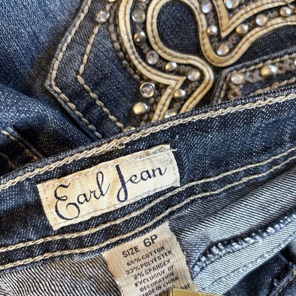 Earl Womens Embellished Blue Jeans 6P Denim Faded Dark Wash Straight Leg EUC - Picture 16 of 16